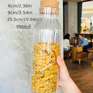 TEMU 1개, 고급 보로실리케이트 유리 물병, 코르크 뚜껑으로 두꺼워진 현대 유럽 스타일 대용량 부드러운 찬물 냄비, 가정, 클럽, 호텔, 저녁 파티 용품, 보관용 병으로도 사용 가능, 하나의 병으로 다양한 용도로 사용 가능