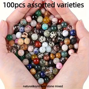 TEMU 100개 천연석 구슬 8mm 혼합 종류 루즈 라운드 비즈, 주얼리 만들기 DIY 목걸이 팔찌 귀걸이 공예용