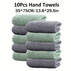 TEMU 10개 솔리드 컬러 핸드 타월 세트 35*75Cm/13.8*29.5In, 밀 귀기 패턴 극세사 소재, 부드럽고 편안함, 뛰어난 흡수력, 가족용 세트, 욕실 샤워, 호텔 피트니스, 사우나에 적합, 다양한 색상 옵션