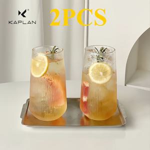 TEMU 2개 세트 세로 커피 유리컵, 인플루언서 과일 차컵, 주스컵, 우유컵, 고화질 드링킹 컵