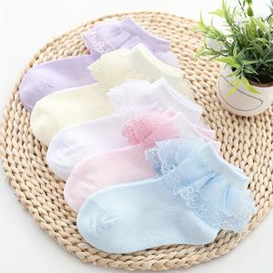 TEMU 소녀용 레이스 양말 5켤레, 어린이 댄스 양말, 부드럽고 편안한 소재, 섬세한 꽃 자수가 있는 더블 레이스 - 봄과 여름에 적합