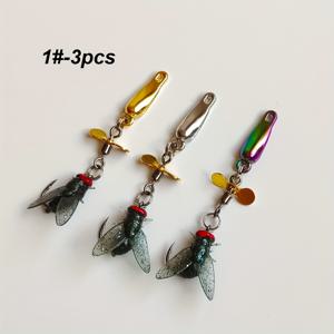 TEMU 3개 루어 미끼 레드헤드 플라이 (후크 포함) 소프트 베이트 이중 잎 스파이럴 스팽글 반사 페이크 미끼 박스형, 담수 및 해수 겸용