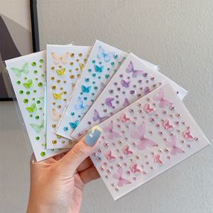 TEMU 페이스 주얼스 스티커 5개/세트, 글리터 라인스톤 젬스 페이스 스티커 - 멋진 오로라 나비 디자인 자체 접착식 3D 라인스톤 페이스 스티커 DIY 장식 공예, 축제 장식용 바디 아트 장식품 | 가장 무도회 | 데일리 파티
