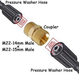 TEMU M22 15mm 수- M22 14mm 수 압력 세척기 호스 커넥터, 압력 세척기 개스킷 포함 금속 연장 어댑터, 4500 PSI