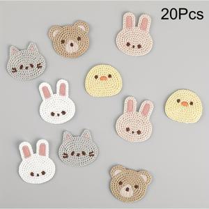 20개 카툰 동물 자수 패치 - 수선 가능한 봉제 앱리케, 곰 토끼 귀여운 닭 고양이 혼합 세트, DIY 의류, 재킷, 가방, 모자 및 백팩용