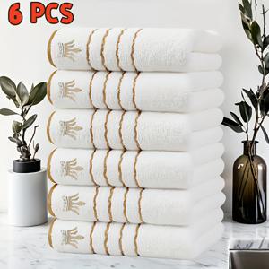 TEMU 럭셔리 핸드 타월 6개 세트, 왕관 자수, 42*70cm, 기하학 패턴, 모던 디자인, 털 빠짐 없음, 퀵다이, 가정 필수품, 욕실, 스파, 크리스마스, 밸런타인데이, 라마단, 휴일 선물용, 부드럽고 편안함, 높은 흡수성, 깔끔한 가장자리, 미용실, 가정, 샤워실, 헬스장, 사우나에 적합, 다양한 색상 선택 가능
