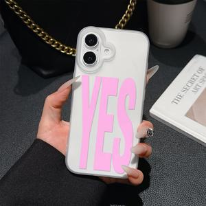 TEMU 휴대폰 케이스 - 핑크색 YES 문구가 있는 부드러운 TPU 무광 휴대폰 케이스, iPhone 17, 16E, 16, 15, 14, 13, 12, 11 Pro Max Mini Air XR XS X 7 8 Plus 호환