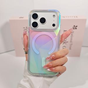 TEMU 휴대폰 케이스 - 패턴과 마그네틱 기능이 있는 아이폰 17 Pro Max에 적합한 투명 글리터 폰 케이스