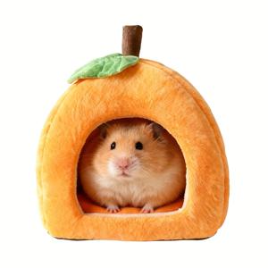 TEMU 귀여운 호박 모양 플러시 햄스터 하우스 - 햄스터, 기니피그 및 작은 동물을 위한 아늑한 소형 애완 동물 침대