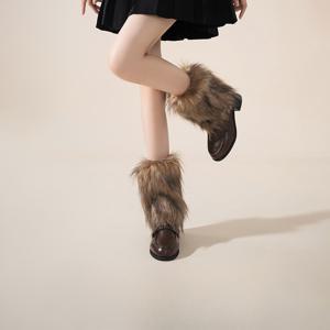 TEMU Y2K 서브컬처 핫 페이크 삭스, 25/40CM, 브라운, 가을/겨울용 보온 보냉 레그 커버, 패셔너블 웨어, 가을/겨울용 스위트 레그 커버 및 부츠 커버