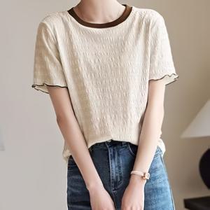 TEMU 여성 캐주얼 스타일리시 여름 라운드넥 반팔 티셔츠