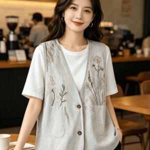 TEMU 여성용 고급 헤비 산업 자수 조끼 여름 문학 패션 외국 스타일 조끼 레이어드 조끼 탑