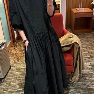 TEMU 쉽게 배송되는 시크한 한국 스타일 헤비 산업식 플리츠 루즈 롱 드레스