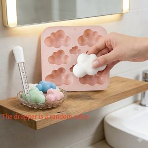 TEMU 8구 구름 실리콘 비누 양초 몰드 + 드로퍼 DIY 공예 쉬운 탈형, 랜덤 색상 드로퍼