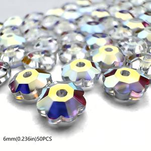 TEMU 6mm 투명 다면체 연꽃 모양 반짝이는 고급 비즈 50개입 (구멍 포함), 팔찌, 수제 목걸이, 귀걸이, 커튼 장식, 휴대폰 케이스 및 공예 장식에 적합