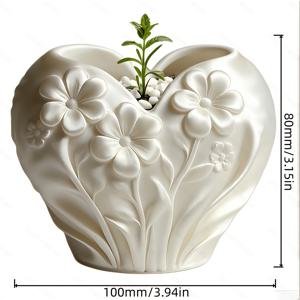 TEMU 하트 모양 화분 1개, 3D 프린팅 꽃무늬 입체 양각 장식 포함, 매끄럽고 내구성이 뛰어나며 정교한 디테일의 장인 정신. 화분, 아로마테라피 캔들 홀더, 화장품 보관, 소품 정리용으로 적합. 식물 애호가, 집 꾸미기, 책상, 침실, 거실, 크리스마스, 부활절, 원예용 선물, 가정 장식에 이상적