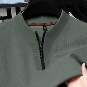 TEMU [Sawak OBMA] 봄 여름 신상 남성 폴로 셔츠, 솔리드 텍스처 골지 하프 오픈 플래킷 지퍼 스타일 스탠드 칼라 반팔 티셔츠 남성 비즈니스 캐주얼 패션 통기성 다용도 헨리 스위터 니트 풀오버 베이스 레이어 탑