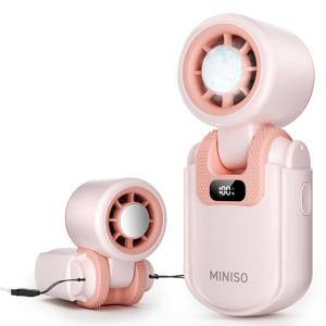 TEMU MINISO 2400mAh 휴대용 핸디형 접이식 데스크탑 메이크업 미니 선풍기, 3초 고속 냉각 모드, 풍속 및 배터리 수준을 위한 스마트 디스플레이, 강력한 바람, 친구를 위한 선물