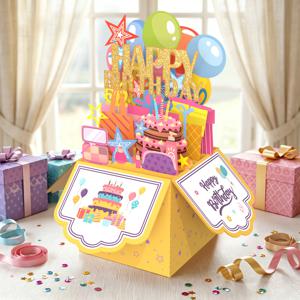 TEMU 3D 팝업 생일 카드 (봉투 포함), 케이크와 풍선 선물 상자 디자인, 생일 선물, 파티 초대장, 아버지의 날, 어머니의 날, 친구 및 가족용