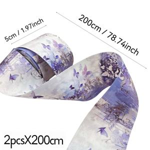 TEMU 2개 5.0cm 양면 다른 착시 보라색 나비 정원 새틴 리본, 드레스 액세서리, 소매단 밑단 리본, 선물 상자 부케 리본 보우, 헤어 클립 만들기, 크리스마스 및 웨딩 장식, 선물 포장용