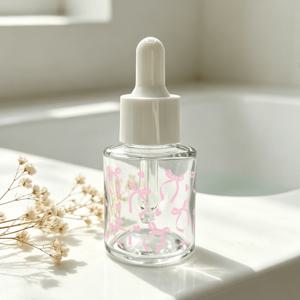 TEMU 투명 유리 에센셜 오일 스포이드 병, 20ml/40ml 두 가지 규격으로 제공, 신선하고 우아한 리본 프린트 장식, 재사용 가능, 향수 에센셜 오일 혼합, 액체 분배 및 여행용 병에 적합