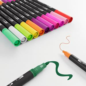TEMU 양방향 마커 펜, 수채화 페인팅 펜, 미술 특수 라인 세트, 펜 크리스마스 할로윈 부활절 선물. 양방향 브러쉬 펜 아트 마커 - 12가지 생생한 색상, 컬러링, 캘리그라피, 저널링, 드로잉을 위한 가는 브러쉬 팁