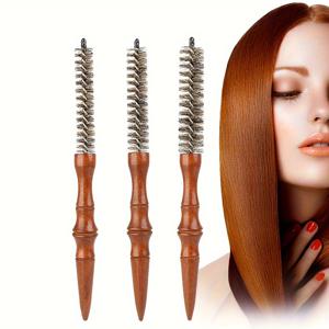TEMU 3pcs 블로우 드라이용 브러시 세트, 목재 핸들 소프트 천연모, 여성&남성용 미세 모발 건조 롤러 헤어브러쉬 - 컬링 및 광택 복원 (16mm, 18mm, 20mm)