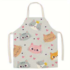 TEMU 귀여운 고양이 & 고양이 귀 디자인 1개 앞치마 - 내구성 강화, 3-8세 어린이용, 발바닥 디자인, 미술 & 공예용 - 세탁 쉬운 앞치마