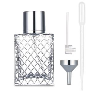 TEMU 50ml/100ml 격자 패턴 유리 향수 분사 병, 액체 누출 방지 스프레이 병, 데일리 출퇴근, 출장 및 여행에 적합, 미세 미스트, 편안한 그립감, 한쪽 격자 패턴과 한쪽 매끄러운 패턴, 추가 기능 포함