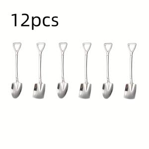 TEMU 미니 삽 스푼 12개, 스테인리스 스틸 스푼, 디저트, 커피, 케이크, 과일용, 창의적인 주방용품