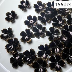 TEMU 156개 18mm 아크릴 블랙 고급 장식 비드 꽃 예쁜 꽃잎 팔찌 목걸이 휴대폰 체인 머리 장식 만들기 선물 최고의 비드 수제 애호가 필수품