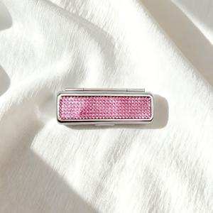 TEMU 휴대용 미니 립스틱 정리함, 거울 및 라인스톤 케이스 포함, 컴팩트 메이크업 립스틱 박스, 여성용 화장 거울 키체인