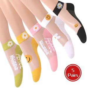 TEMU 여름용 얇은 데이지 양말 5켤레, 유리 보트 양말, 짧은 양말, 여성 투명 인비저블 카드 양말