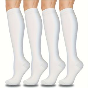 TEMU 구리 압박 양말 4켤레, 부드러운 원단, 10-20Mmhg 무릎까지 지원 양말 (러닝, 요가, 등반, 사이클링용)