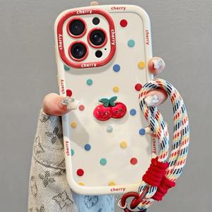 TEMU 휴대폰 케이스 - 크림색 쉘 페인팅 체리 인형, 물방울 무늬 휴대폰 케이스, Apple 폰 17/17Air/17Pro/17Promax/16/16Pro/16Promax/16Plus/16E/15/15Plus/15Pro/15Promax, 14/14Plus/14Pro/14Promax, 13/13Pro/13Promax에 적합