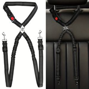 TEMU 조절 가능한 리트랙터블 강아지 안전벨트 하네스 & 테더 - 2-in-1 펫 카 안전장치, 차량용 리트랙터블 리드 & 헤드레스트 하네스, 앞좌석 또는 뒷좌석 사용 가능 (강아지용)