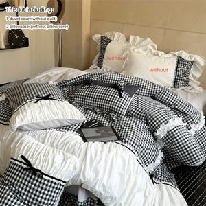 TEMU 프렌치 스타일 블랙 앤 화이트 체크 무늬 침구 이불 커버 세트, 이불 커버 1개 및 베갯잇 2개 포함 (채우기 미포함), 간편한 세탁을 위한 지퍼 잠금 이불 커버, 편안하고 부드러운 원단, 모든 계절에 적합