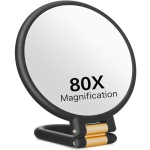 TEMU 1 X 돋보기 핸드헬드 양면 화장 거울, 1x/80배 확대, HD 거울 표면/고품질 ABS 소재, 휴대용 접이식 걸이형 탁상용 거울, 욕실에 걸 수 있음 - 욕실 거울, 탁상용 화장, , 속눈썹 붙이기, 블랙헤드 및 잡티 제거, 면도, 피부 상태 모니터링 등에 적합 - 자매와 친구를 위한 선물용 거울, 다양한 기념일 선물