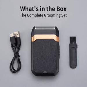 TEMU 회전식 전기 면도기, USB 충전식, 헤어 클리퍼 기능으로 머리 관리 가능, 세련된 블랙 앤 골드 색상, 수염, 턱수염, 머리 면도 가능, 차량, 여행 가방 등에 적합한 스페어