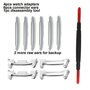 사용ful 11pcs 시계 어댑터 세트 (Samsung Galaxy Ultra/ Ultra 2025 시계줄과 호환되는 4pcs 시계 커넥터 포함), 시계 8 8 클래식 시계 액세서리용 메탈 커넥터, 6pcs 기본 귀, 1pc 분해 및 조립 도구 포함
