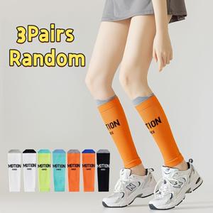 TEMU 봄/여름용 랜덤 압박 레그 슬리브 3켤레, 마라톤 종아리 양말, 무릎 보호대, 프로급 러닝, 스포츠용 압박, 여성용 테니스 양말