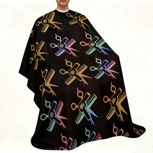 TEMU 전문 헤어 스타일리스트 가운 - 남녀공용 머리 감기 앞치마, 멀티 컬러 프린트 및 가위 패턴, 살롱 사용에 적합, 머리 감기 필수품 | 우아한 스타일, 가위 디자인 프린트 헤어 스타일링 도구 액세서리 앞치마
