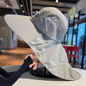 2개 혼합 세트: 모자 1개 + 팔토시 1쌍. 남성용 여름 챙 넓은 썬햇, 낚시용 숄 모자. 내구성 좋고 가볍고 관리가 쉬움. 남녀 공용. 야외 활동, 하이킹, 등산, 캠핑, 낚시에 이상적