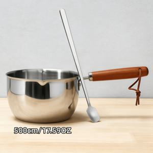 TEMU 나무 손잡이와 은색 스푼이 포함된 500ml/300ml 스테인리스 스틸 주전자형 냄비, 쉬운 따르기를 위한 주둥이 디자인. 양초 녹이기용, 수제 DIY 양초 프로젝트 및 선물용으로 이상적