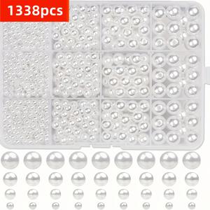 TEMU 2676개/1338개 4/6/8/10mm 베이지 및 흰색 구멍 있는 비즈 박스, 주얼리 제작 팔찌 목걸이 추가용