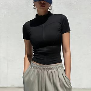 TEMU 여성 솔리드 컬러 스탠드 칼라 반팔 재킷|패션 캐주얼 스포츠 지퍼 가디건|슬림핏 요가 피트니스 긴팔 및 반팔 재킷|패션 벨트 재킷
