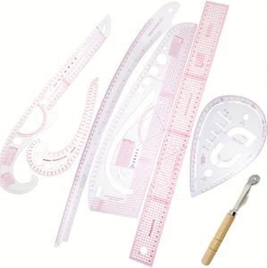 TEMU 프렌치 곡선자 및 전사 휠 7개 세트 - 미터법 눈금 곡선/삼각자 포함, 재단사, 초보자, , 양재, 제도용, 의류 패턴 제작용 플라스틱 자