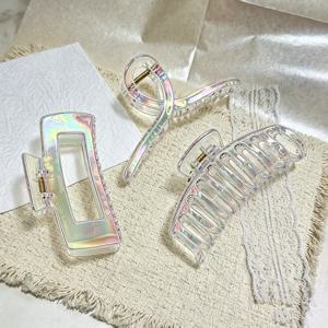 TEMU 무지개빛 인어 헤어 클립, 라이트 럭셔리 하이엔드 펄 텍스처 상어 클립, 대용량 안정적인 머리 뒤쪽 헤어 번 정리, 고급스러운 헤어 장식