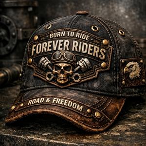 TEMU FOREVER RIDERS 해골 자수 및 ROAD & FREEDOM 패치가 있는 남성용 빈티지 야구 모자 - 라이딩, 이벤트, 마디그라, 독립기념일용 스냅백 하드탑 피크드캡, 기계 세탁 가능 액세서리