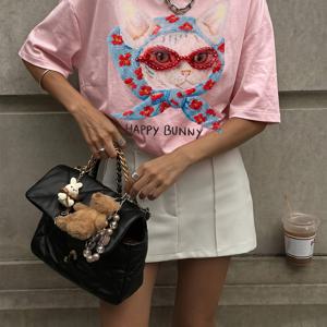 TEMU 아메리칸 빈티지 고양이 프린트 반팔 티셔츠, 창의적인 반다나 고양이 프린트, 여름 의상, 여성용 봄/여름 의류, 여름과 봄용 반팔 크루넥 캐주얼 상의, 여성 의류, 여름 의상, 여름 상의, 패셔너블한 여름 옷을 위한 프린팅 티셔츠